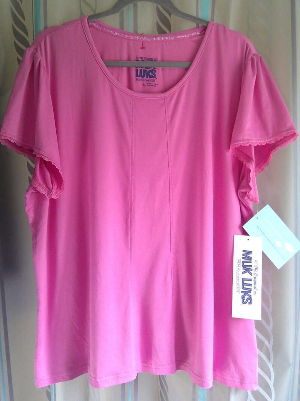 NWT "Muk Luks" *Cloud Knit* Relaxed Fit Short Sleeve T-Shirt Pink Woman XL